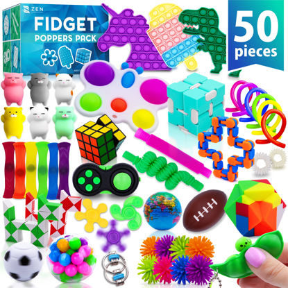 Picture of 50 Pcs Fidget Toys Pack - Stocking Stuffers for Kids, Gifts for Kids, Party Favors - Adults Stress Relief Sensory Toy - ADHD Toys Bulk for Classroom Treasure Box Prizes - Pop Its