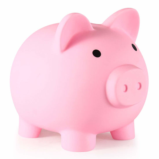 Picture of PJDRLLC Piggy Bank, Unbreakable Plastic Money Bank, Coin Bank for Girls and Boys, Medium Size Piggy Banks, Practical Gifts for Birthday, Easter, Christmas (Pink)