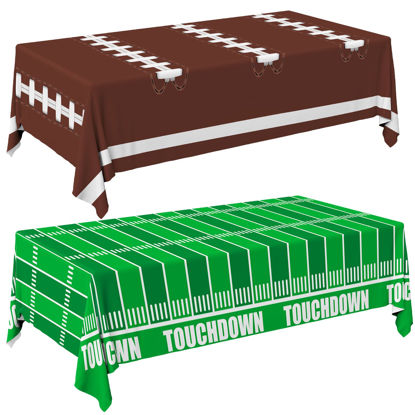 Picture of Football Party Decorations Disposable Tablecloth Plastic Touchdown Table Cover for Birthday Party Football Party Games Decoration 54 X 108Inch，2 Pack