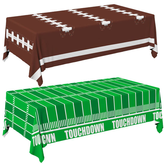 Picture of Football Party Decorations Disposable Tablecloth Plastic Touchdown Table Cover for Birthday Party Football Party Games Decoration 54 X 108Inch，2 Pack