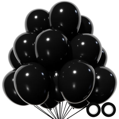 Picture of 110pcs Black Balloon 12 inch, Black Latex Balloons for Birthday Party Baby Shower Wedding(with 2 Ribbons).