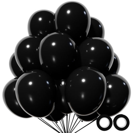 Picture of 110pcs Black Balloon 12 inch, Black Latex Balloons for Birthday Party Baby Shower Wedding(with 2 Ribbons).