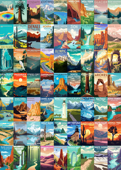 Picture of National Parks Puzzle for Adults 1000 Pieces, Travel Poster Landscape Puzzle Including Zion Yellowstone Yosemite, Nature Jigsaw Puzzles Scenery Mountain Scene