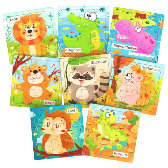 Picture of Zeoddler Wooden Puzzles for Toddlers, 8 Pack Animal Jigsaw Puzzles for Kids3-5, 9 Pieces Preschool Learning Activities, Learning & Educational Toys, Gift for Boys, Girls