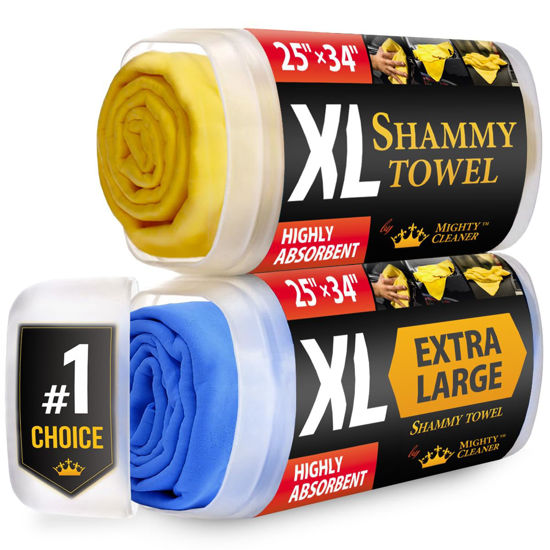 Picture of Premium XL Shammy Towel for Car - 2pk (34”x25”) - Super Absorbent Chamois Cloth - Spots & Scratch-Free - Reusable Car Drying Towels