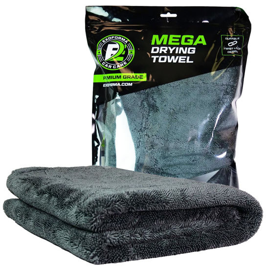 Picture of ExoForma Mega Car Drying Towel - Holds Up to 9 lbs, No Streaks, Scratches, or Water Spots | 1200 GSM Microfiber Double Twist Pile & Edgeless Design, 1 Quick & Effortless Dry - 24” x 36”
