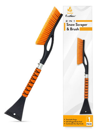Picture of EcoNour 27" Aluminum Snow Brush with Ice Scrapers for Car Windshield and Window | Car Snow Scraper and Brush with Ergonomic Foam Grip Winter Accessories (Orange)