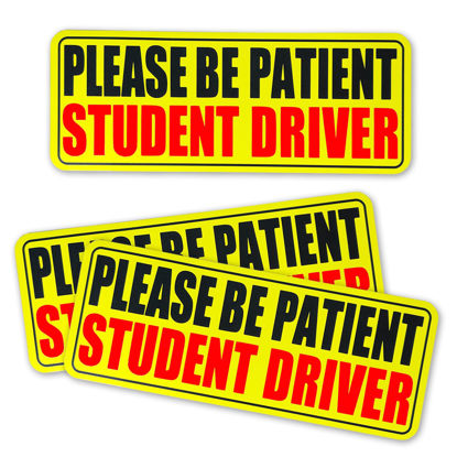 Picture of 3pcs Student Drive Magnet for Car, Please Be Patient Student Driver, New Drivers Sticker Safety Warning, Reusable Magnetic Reflective Rookie Driver Bumper Sticker