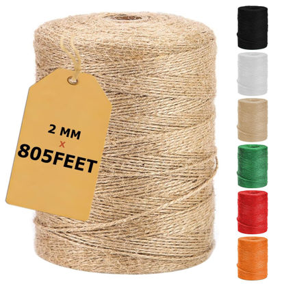Picture of 805FT Natural Jute Twine String, Bulk Hemp Jute Rope Cord Twine for Crafts Gardening, Gift Wrapping, Arts & Crafts, Wedding Décor, Packing Material Burlap Ribbon, Christmas Knitting Macrame Decoration