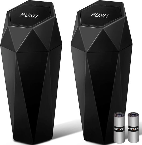 Picture of HOTOR Car Trash Can with Lid - 2 Pack, Mini Essential Car Accessories for Interior, Leakproof Garbage Can with 30 Attached Trash Bags, Multipurpose Organizers and Storage for Car, Home, Office