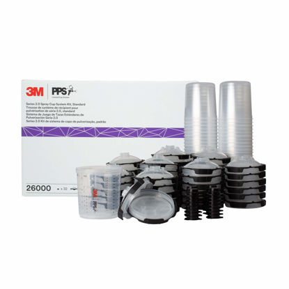 Picture of 3M 26000 PPS 2.0 Spray Gun Cup, Lids and Liners Kit, Standard, 200-Micron Filter, 22 Ounces, BLACK,SILVER
