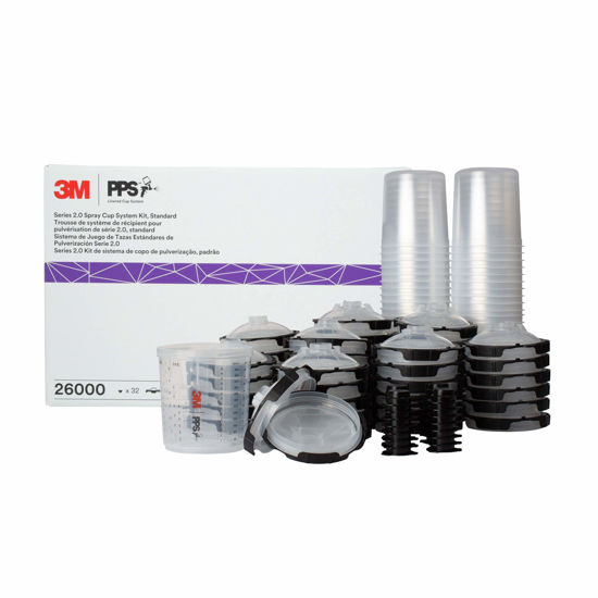 Picture of 3M 26000 PPS 2.0 Spray Gun Cup, Lids and Liners Kit, Standard, 200-Micron Filter, 22 Ounces, BLACK,SILVER