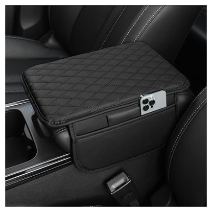 Picture of Upgraded Car Center Console Cover,Microfiber Leather Car Armrest Cover Cushion with 2 Storage Bags,Universal Car Armrest Storage Box Car Interior Accessories for Most Vehicles (Black)