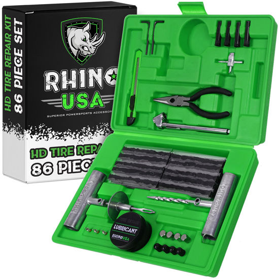 Picture of Rhino USA Tire Plug Repair Kit (86-Piece) Fix Punctures & Plug Flats with Ease - Heavy Duty Flat Tire Puncture Repair Kit for Car, Motorcycle, ATV, UTV, RV, Trailer, Tractor, Etc