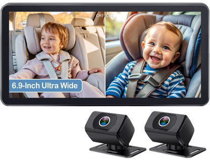 Picture of 2-Kids Baby Car Camera for Seat: 6.9 Inch Ultrawide Display with Two Cameras Rear Facing - USB Powered Backseat Camera HD 1080P Easy to Install