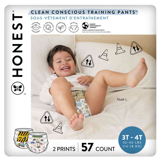 Picture of The Honest Company Clean Conscious Training Pants | Plant-Based, Sustainable Diapers | Rompin' & Stompin' + Diggin' It | Size 3T/4T (32-40 lbs), 57 Count