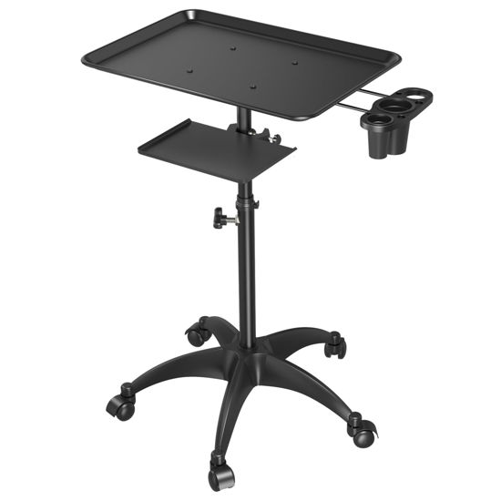 Picture of Salon Tray Cart with Storage Platform, Aluminum Tattoo Tray with Wheels Trolley Adjustable Height, Salon Tray Equipment Service Instrument Storage Tray Accessory for Salon & Spa Use, Black