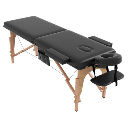 Picture of civama Massage Table Massage Bed Portable, 29 LBs Light Weight 2 Section Foldable Tattoo Bed Facial Care Spa Lash Bed Height Adjustable Sturdy Wooden Frame with Accessories Carrying Bag, Black