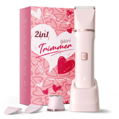 Picture of Bikini Trimmer for Women - Painless Electric Razors for Silk Skin,Cordless Body Shaver for Trip,Replaceable Lady Facial Razor, IPX7 Waterproof&Easy Cleaning, Ceramic Blade, USB Charge Dock Pink