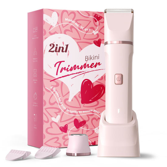 Picture of Bikini Trimmer for Women - Painless Electric Razors for Silk Skin,Cordless Body Shaver for Trip,Replaceable Lady Facial Razor, IPX7 Waterproof&Easy Cleaning, Ceramic Blade, USB Charge Dock Pink