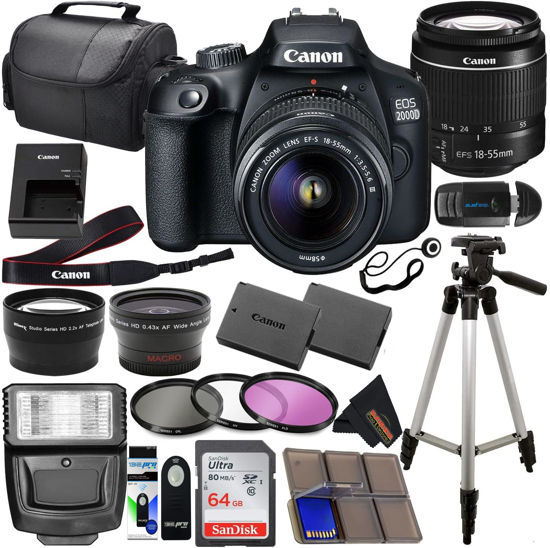 Picture of Canon EOS 2000D (Rebel T7) DSLR with 18-55mm Lens 3 Lens Kit and Sunshine Photo Accessories Bundle (Renewed)