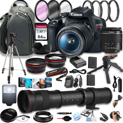 Picture of Canon EOS Rebel T7 DSLR Camera w/EF-S 18-55mm F/3.5-5.6 Zoom Lens + 420-800mm Super Telephoto Lens + 100S Sling Backpack + 64GB Memory Cards, Professional Photo Bundle (42pc Bundle) (Renewed)