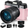 Picture of 2024 Upgrade VJIANGER Digital Camera for Photography 4K 56MP Vlogging Camera for YouTube with WiFi, 180° Flip Screen, 16X Digital Zoom, 52mm Lens, 2 Batteries, 32GB Micro SD Card(Pink)