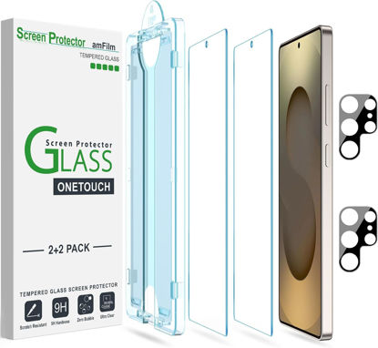 Picture of amFilm Auto-Alignment OneTouch for Samsung Galaxy S25 Ultra 6.9'' Screen Protector + Camera Lens Protector, Tempered Glass, 30 seconds Installation, Bubble Free, Case Friendly, Anti-Scratch [2+2 Pack]
