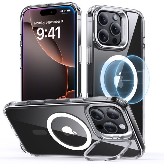 Picture of ESR for iPhone 16 Pro Max Case, Compatible with MagSafe, Military-Grade Protective Case, Built-in Stash Stand Phone Case, Scratch-Resistant Back Cover, Classic Series, Clear