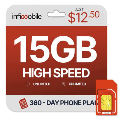 Picture of $12.50/Month | Infimobile Prepaid Unlimited Plan: 12 Months | 15GB High-Speed Data Per Month | Unlimited Data Talk & Text | Prepaid Plan Service SIM Card | Nationwide Coverage | 4G, 5G Network