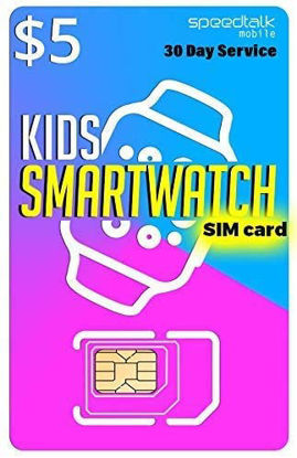 Picture of SpeedTalk Mobile $5 Preloaded SIM Card Kit for Kids Smart Watch GPS & Activity Tracking | 3 in 1 Simcard - Standard, Micro, Nano | Children GSM 5G 4G LTE Smartwatches Wearables | 30 Days Service Plan
