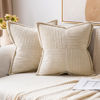 Picture of MIULEE Corduroy Pillow Covers with Splicing Set of 2 Super Soft Boho Striped Pillow Covers Broadside Decorative Spring Throw Pillows for Couch Cushion Livingroom 18x18 inch, Beige