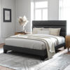 Picture of Allewie Queen Size Platform Bed Frame with Fabric Upholstered Headboard and Wooden Slats Support, Fully Upholstered Mattress Foundation/No Box Spring Needed/Easy Assembly, Dark Grey