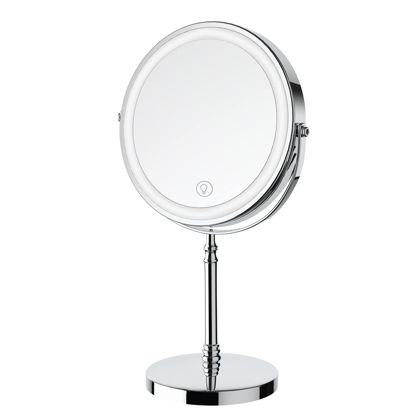 Picture of Lighted Makeup Mirror, 3000 mAh Rechargeable Double Sided Magnifying Mirror with 3 Colors, 1x/10x 360° Rotation Vanity Mirror, Brightness Adjustable Magnification Cosmetic Light up Mirror, Women Gift