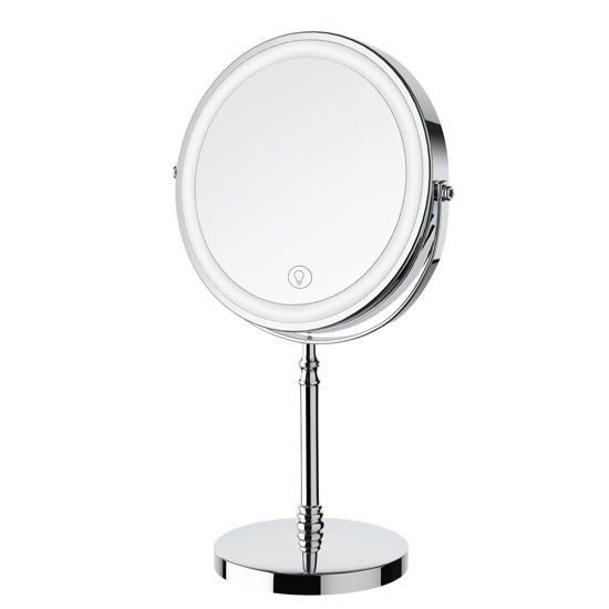 Picture of Lighted Makeup Mirror, 3000 mAh Rechargeable Double Sided Magnifying Mirror with 3 Colors, 1x/10x 360° Rotation Vanity Mirror, Brightness Adjustable Magnification Cosmetic Light up Mirror, Women Gift