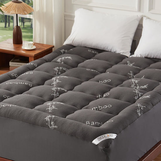 Picture of BEDLORE King Mattress Topper Viscose Derived from Bamboo, Thick Pillow Top Mattress Pad with Stretchable Pockets for 6"-18" Mattress, Soft Breathable Mattress Topper for Back Pain Relief(Dark Gray)