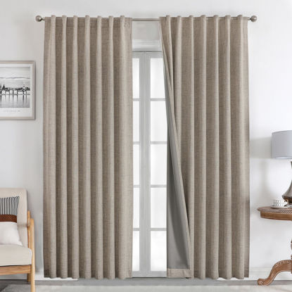 Picture of Joydeco Natural Linen Curtains 84 inch Length 2 Panels Set Burg 100% Blackout Long Drapes for Bedroom Living Room Blackout Darkening Curtain Thermal Insulated Back tab Rod Pocket(52x84 inch,Linen)