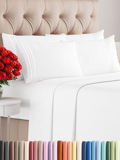 Picture of King 6 Piece Sheet Set - Breathable & Cooling Sheets - Hotel Luxury Bed Sheets - 1 Flat Sheet, 1 Fitted Sheet & 4 Pillowcases - Deep Pocket - Easy Fit - Comfy, Soft & Wrinkle Free - King White Sheets