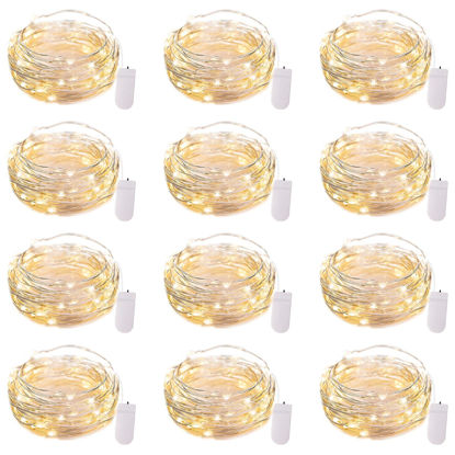Picture of Brightown 12 Pack LED Fairy Lights Battery Operated String Lights - 7ft 20LED Waterproof Silver Wire Firefly Starry Moon Lights for DIY Crafts Wedding Table Centerpieces Party Bedroom Christmas