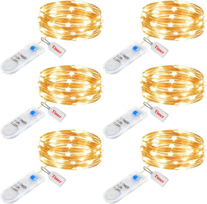Picture of Minetom 6 Pack Fairy Lights Battery Operated String Lights with Timer - 7ft 20 LED Waterproof Silver Wire Firefly Lights Waterproof for DIY Crafts Wedding Décor Table Centerpieces Mason Jars Party