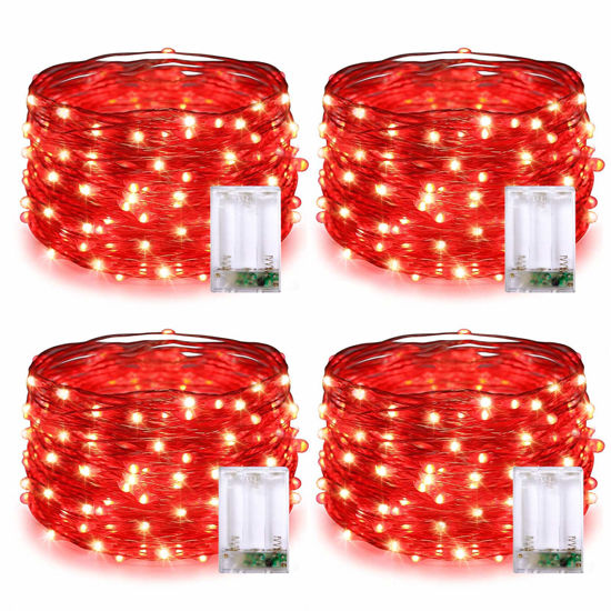 Picture of JMEXSUSS 4 Pack 50 LED Red Valentine Day Lights Battery Operated, 16.1ft Red Fairy Lights, Mini String Lights for Valentine Wedding Party Bedroom Decorations