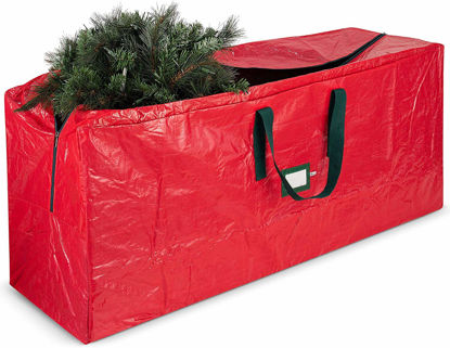 Picture of Zober Christmas Tree Storage Bag - Fits 9 Ft Artificial Trees - Plastic, Waterproof Christmas Tree Bag - Strong, Durable Handles - Labeling Card Slot - Red