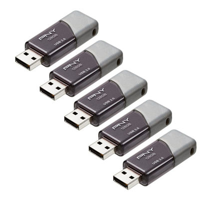Picture of PNY 128GB Turbo Attaché 3 USB 3.0 Flash Drive 5-Pack - Grey, P-FD128X5TBOP-MP, 100MB/s, Light-Weight Durable - Data Storage and Transfer