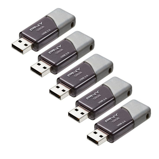 Picture of PNY 128GB Turbo Attaché 3 USB 3.0 Flash Drive 5-Pack - Grey, P-FD128X5TBOP-MP, 100MB/s, Light-Weight Durable - Data Storage and Transfer