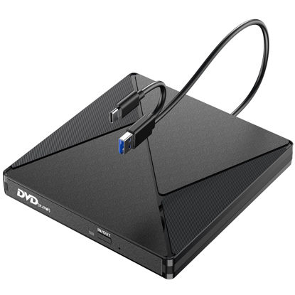 Picture of DVD Player for Laptop, External CD Drive for Mac, USB 3.0 USB C Portable CD Burner External Disk Drive, DVD Reader Writer ROM Drive Compatible with Laptop Desktop Mac,Windows 11/10/8/7 Linux