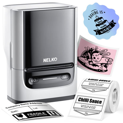 Picture of Nelko Label Maker Machine with Tape, PM220 Bluetooth Label Printer, 2 Inch Portable Thermal Printer for Small Business, Address, Logo, Clothing, Sticker Printer for Phones & PC, White
