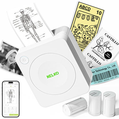Picture of Nelko Sticker Printer, PM230 Print Pod Mini Printer Bluetooth Portabel Sticker Maker with 3 Rolls Paper, Print Pods Mini Printer with Multiple Templates for Phone & Tablet, White