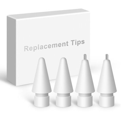 Picture of Replacement Tips for Apple Pencil 2nd Gen/1st Gen/USB-C/Apple Pencil Pro,No Wear Out Apple Pencil Tips,Metal Pencil Nibs for Precise Control-Pen Like 0.78mm Longer Tips for iPad Pencil-(4 Pack)