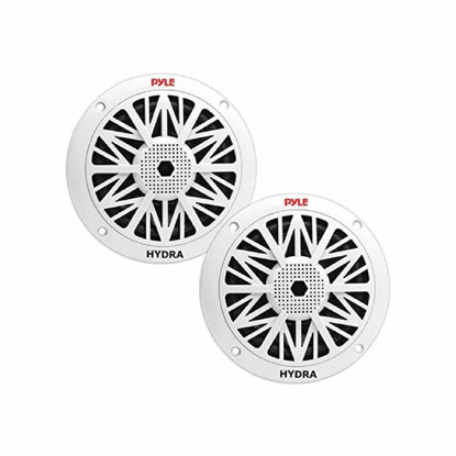 Picture of Pyle 6.5 Inch Dual Marine Speakers - 2 Way Waterproof and Weather Resistant Outdoor Audio Stereo Sound System with 200 Watt Power, Poly Carbon Cone and Butyl Rubber Surround - 1 Pair - PLMR62 (White)