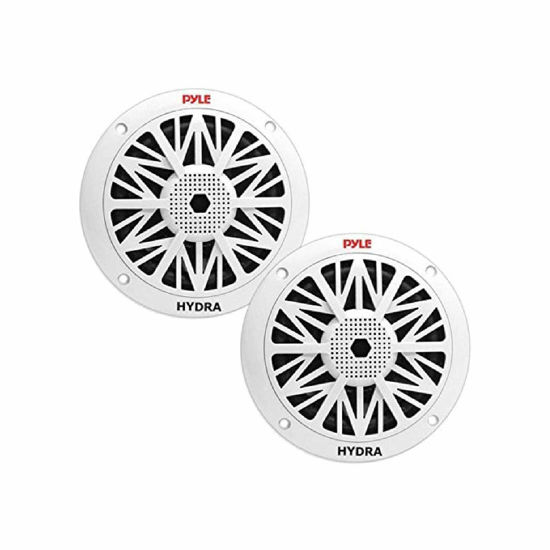 Picture of Pyle 6.5 Inch Dual Marine Speakers - 2 Way Waterproof and Weather Resistant Outdoor Audio Stereo Sound System with 200 Watt Power, Poly Carbon Cone and Butyl Rubber Surround - 1 Pair - PLMR62 (White)